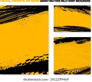 Set of grungy background frames with abstract tire tracks and chess flags for your rally design - vector illustration