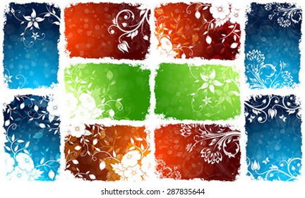 Set of Grungy Backgrounds with Flowers