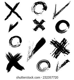 Set of grungy black and white check-marks. 