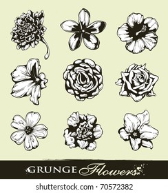 Set of grungy flowers. Layered. Vector EPS 10 illustration.