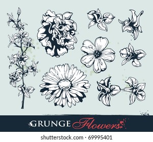 Set of grungy flowers. Vector EPS 10 illustration.