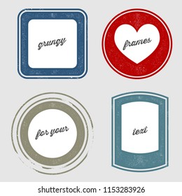 Set of grungy frames of different shapes and colors with place for your text - vector illustration