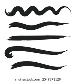 Set of grungy graphic elements. Brush ink textured shapes. Vector