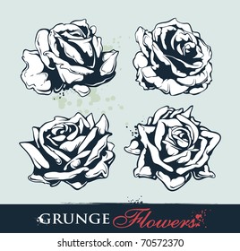 Set of grungy roses. Vector EPS 10 illustration.
