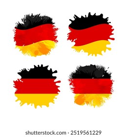 Set of grungy spots with flag of Germany background and isolated clipping mask frame. Waving and simple shape. Ink style abstract staines. German flag decorative graphic design. Branding concept.