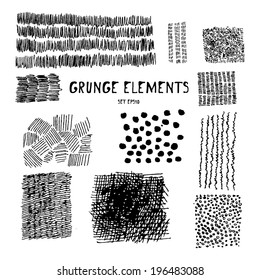 Set of grungy textures. Dots, stripes, hatching. vector illustration 
