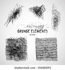 Set of grungy textures. Dots, stripes, hatching. vector illustration 