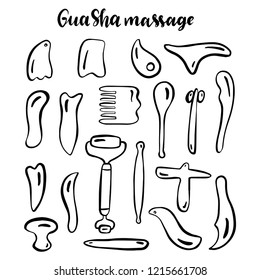 Set of Gua Sha massage tools. Vector illustration.