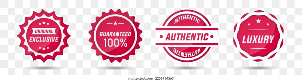 Set of guaranteed, authentic, original and luxury badges with shadow
