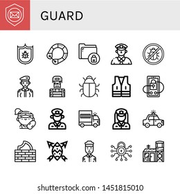 Set of guard icons such as Shield, Antivirus, Life saver, Secure, Cop, Soldier, Vest, Security, Lifeguard, Policeman, Prisoner transport vehicle, Policewoman, Police car , guard