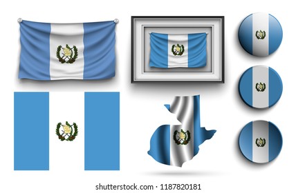 set of Guatemala flags collection isolated on white