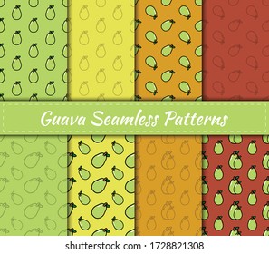 Set of Guava Seamless Patterns. vector illustration fruit collection. Background design for tea, juice, natural cosmetics, sweets and candy, food packaging, vintage or any product.