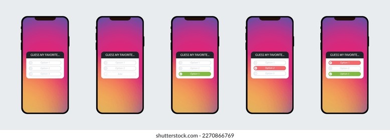 Set guess my favorite with phone. Template social media quiz. Vector illustration