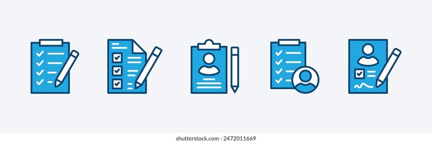 Set of guest list icon. Containing clipboard, registration, information, participant, checklist, document, attendance. Vector illustration