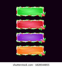 Set of gui button in various colors with Christmas theme for 2d games Vector illustration