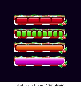 Set of gui Christmas loading progress bar in various style and color for 2d games vector illustration