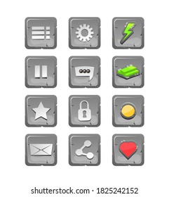 Set of gui icon with rock texture perfect for 2d games Vector illustration
