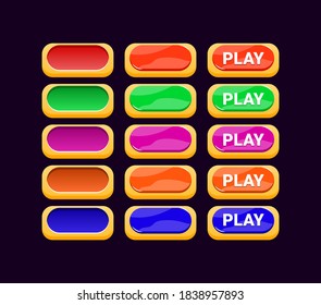 Set of gui jelly button with Golden border for game ui asset elements vector illustration