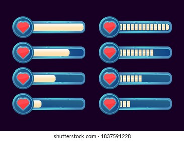 Set Of Gui Life And Health Progress Bar For Game Ui Asset Elements Vector Illustration