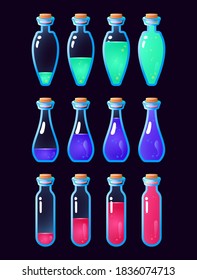 Set of gui potion bottle icon animation from low to full for game ui asset elements vector illustration