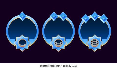 Set of gui rounded Golden and glossy diamond border frame avatar with grade suitable for space game ui asset elements vector illustration