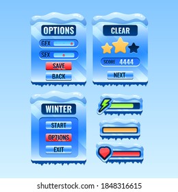 Juego de elementos de la tabla de navidad de invierno gui y barra para la ilustración vectorial de elementos de activos ui de juego