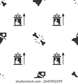 Set Guide dog, Human broken bone and Elevator for disabled on seamless pattern. Vector