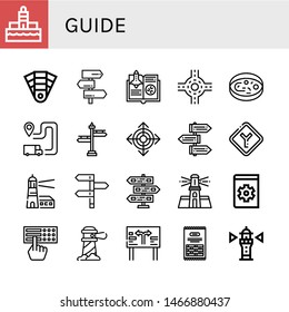 Set of guide icons such as Lighthouse,  Signpost, Guide, Junction, Sample, Itinerary, Direction, Directions, Manual, Braille, Road sign, Pasta , guide