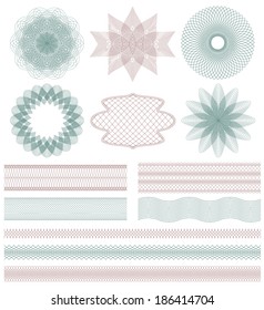 Set Of Guilloche Decorative Elements. Vector Illustration.