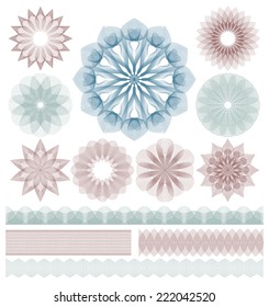 Set Of Guilloche Decorative Elements. Vector Illustration.