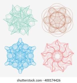  Set Guilloche Pattern for certificate or diploma. Vector illustration.