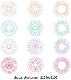 A set of guilloche. Various shapes spirographs for design