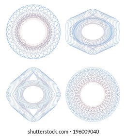 Set of guilloche vignettes. Isolated objects on a white background.