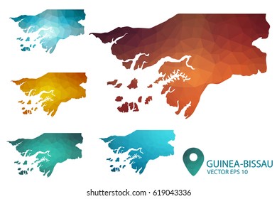 Set of Guinea Bissau maps. Bright gradient map of country in low poly style. Multicolored country map in geometric style for your infographics. Vector illustration eps 10.