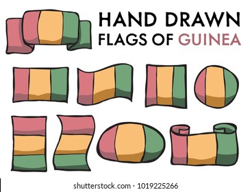 Set of Guinea Hand Drawn / Doodled National Flags. High-Quality Vector Illustration. Grouped, Ready To Use!