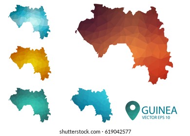 Set of Guinea maps. Bright gradient map of country in low poly style. Multicolored country map in geometric style for your infographics. Vector illustration eps 10.