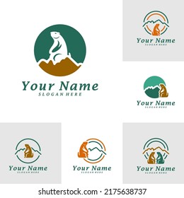 Set of Guinea pig with Mountain Logo Design Template. Mountain with guinea pig logo concept vector. Creative Icon Symbol