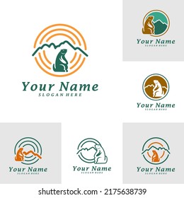 Set of Guinea pig with Mountain Logo Design Template. Mountain with guinea pig logo concept vector. Creative Icon Symbol