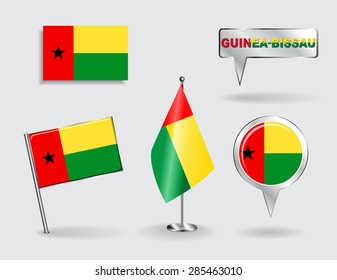 Set of Guinea-Bissau pin, icon and map pointer flags. Vector illustration.