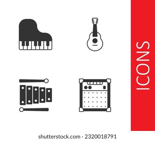 Set Guitar amplifier, Grand piano, Xylophone and  icon. Vector