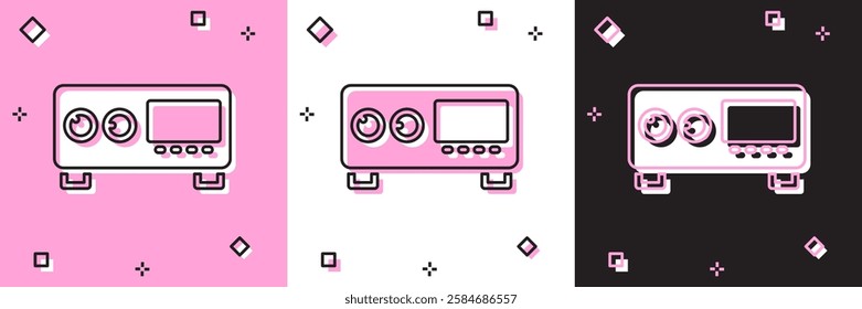 Set Guitar amplifier icon isolated on pink and white, black background. Musical instrument.  Vector