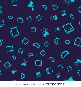Set Guitar amplifier, Metronome with pendulum and Tambourine on seamless pattern. Vector