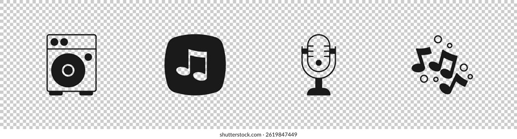 Set Guitar amplifier, Music note, tone, Microphone and  icon. Vector