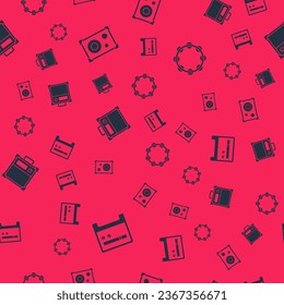 Set Guitar amplifier, Stereo speaker,  and Tambourine on seamless pattern. Vector
