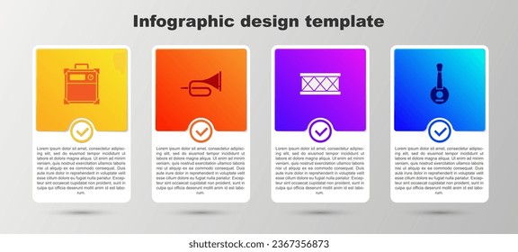 Set Guitar amplifier, Trumpet, Drum and Banjo. Business infographic template. Vector