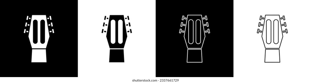 Set Guitar icon isolated on black and white background. Acoustic guitar. String musical instrument.  Vector