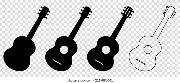 Set of guitar icons. Acoustic guitar silhouette. Flat and line art style. 
Vector illustration isolated on transparent background