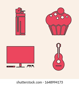 Set Guitar , Lighter , Muffin  and Video game console  icon. Vector