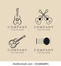 set guitar line art logo, icon and symbol, with emblem vector illustration design