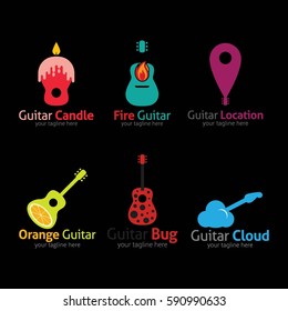 Set of Guitar Logo Design Template. Flat Style Design